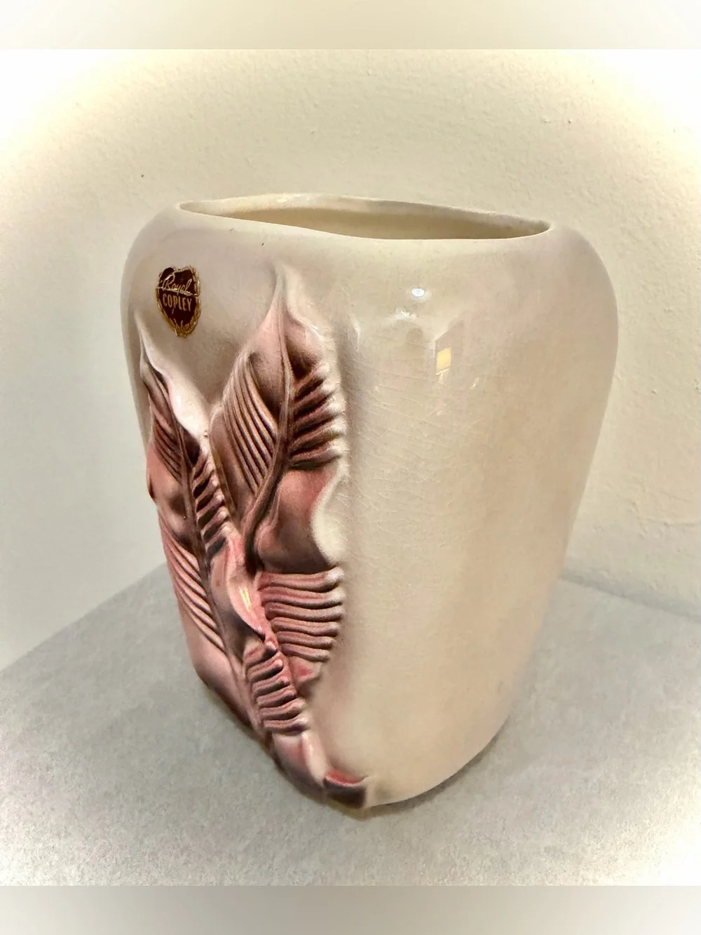 Royal Copley Mid Century Modern Pink Leaf Planter Vase Art Pottery 6 USA Vintage